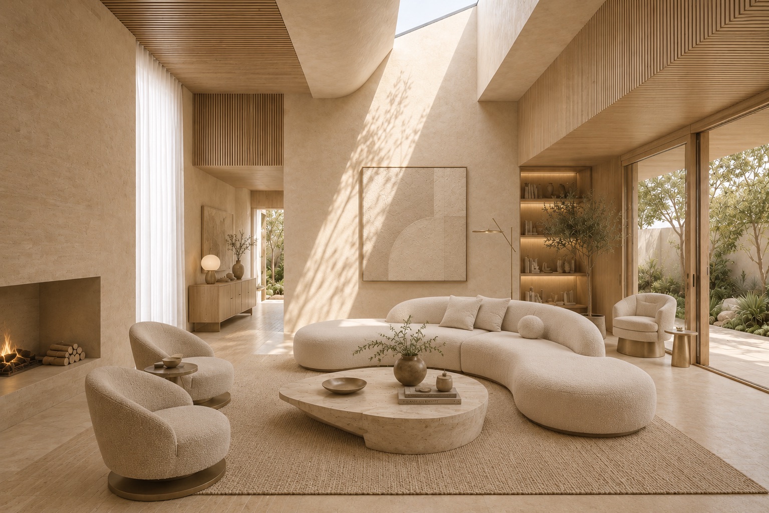 Modern, warm travertine